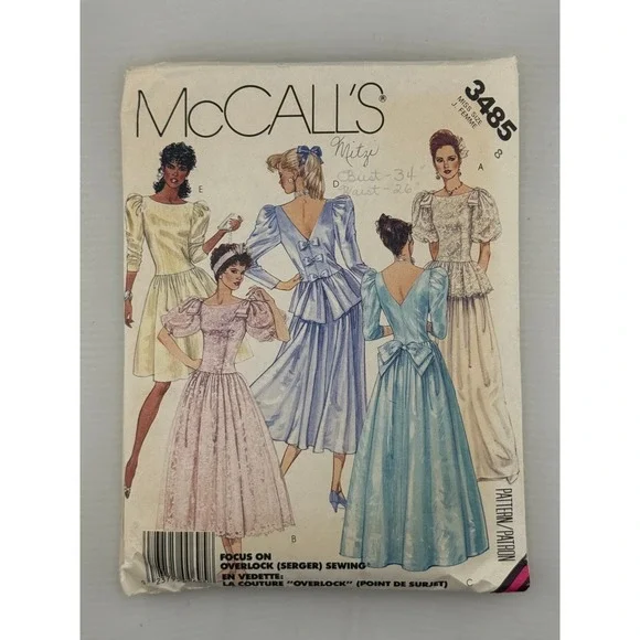 McCalls 3485 Sewing Pattern Women Size 8 Multicolor Good Vintage 80s Prom Gown