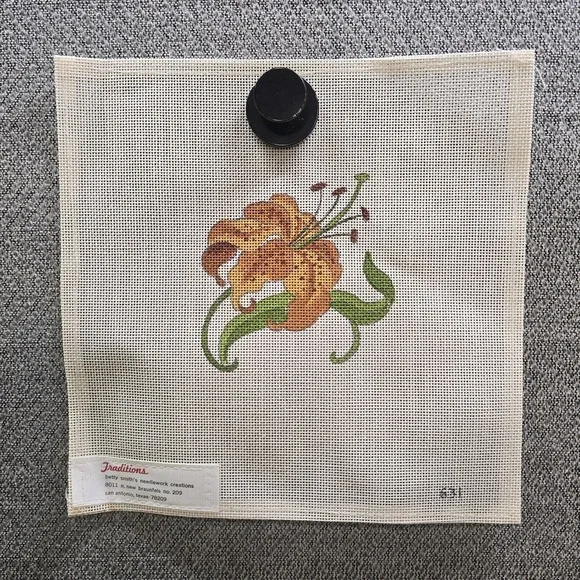 Vintage Betty Smith Traditions Hand Painted Needlepoint Canvas Orange Lily #671