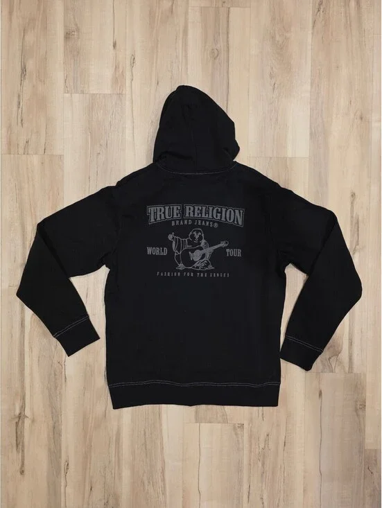 True Religion Black Full Zip Hoodie with Graphic Back XL