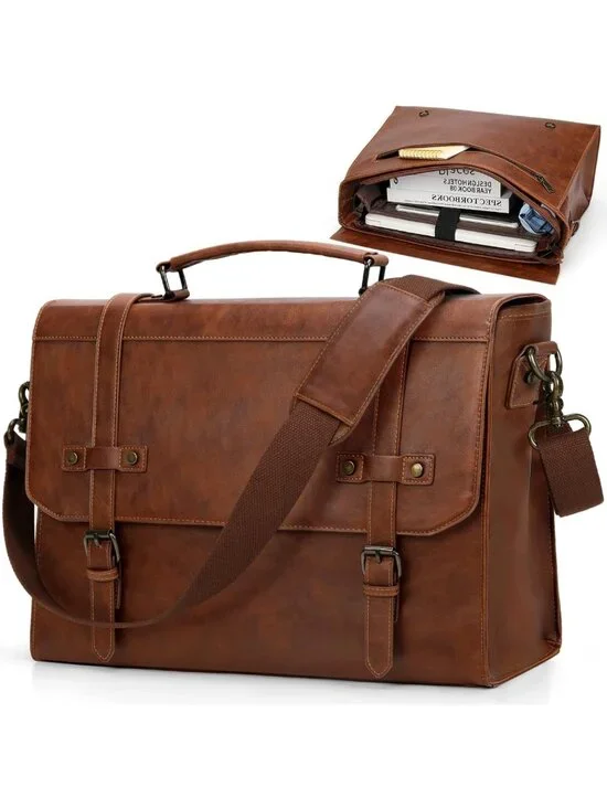Vintage Leather Waterproof Messenger Bag for 17