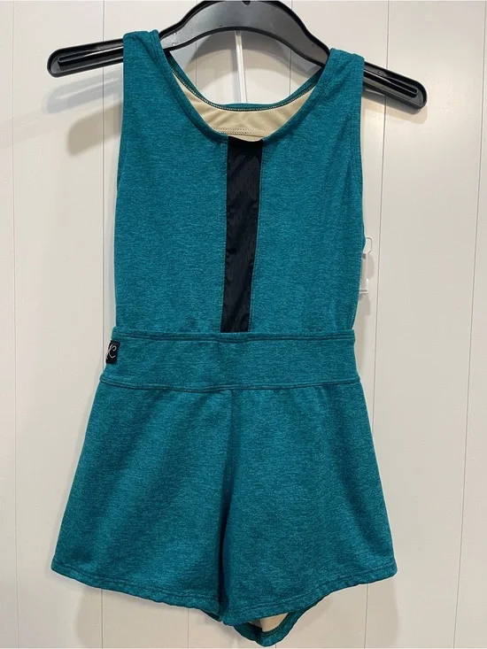 Kandi Kouture Girls Teal Dance Romper with Contrast Panel - Child Large