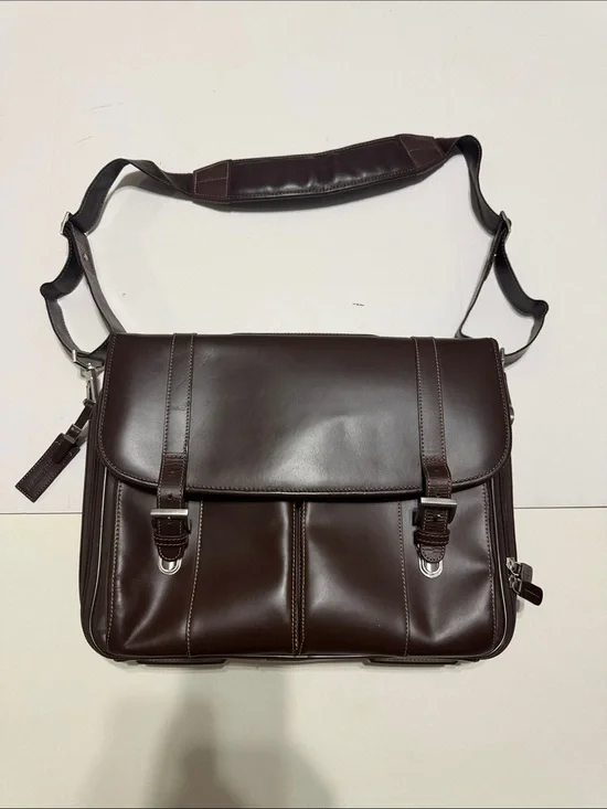 Johnston & Murphy Dark Brown Leather Messenger Bag