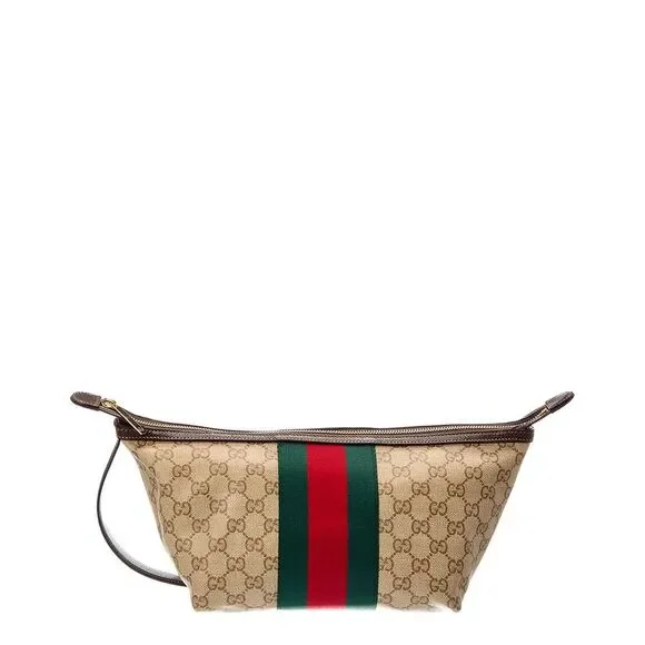 Gucci Gg Web Small Canvas Toiletry Case, Brown