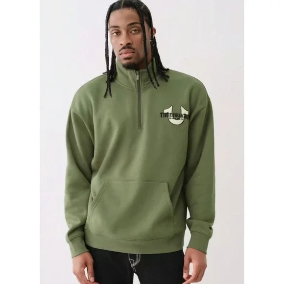 True Religion sweatshirt adult Extra Large XL zip green 108306 relaxed $129 mens