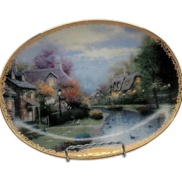 Thomas Kinkade Lamplight Brooke Oval Collector Plate 1994‎ Bradford Exchange