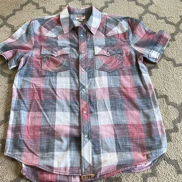 True Religion Western Woven Short‎ Sleeve Button Shirt size L EUC