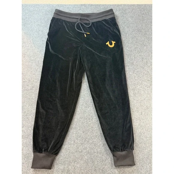 True Religion Calli TR Jogger Men Medium Black Great Condition Velvet Gold Logo