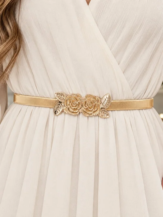 Gold-Tone Rose Flower Elastic Waist Belt Size Small NIP