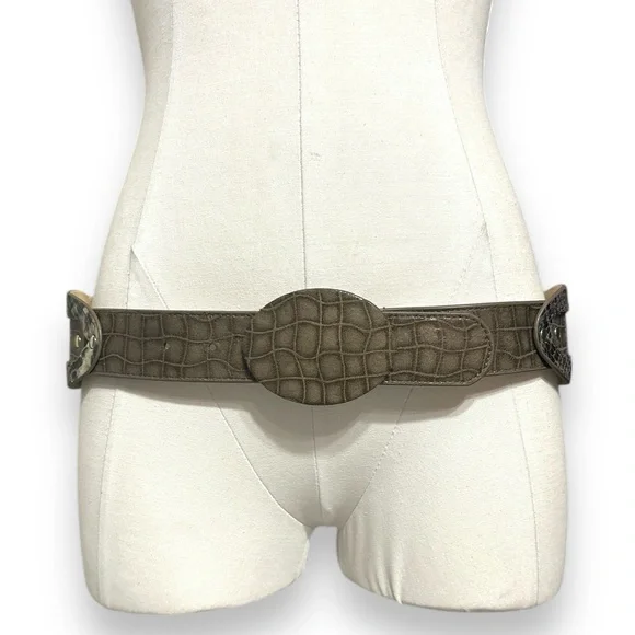 CHICO’S Grey Faux Snakeskin Oval Loop Statement Belt