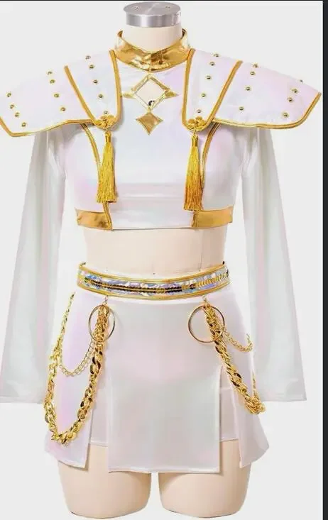 Metallic Cosplay Complete Outfit Costume White/Gold Polyester Girls Size 140