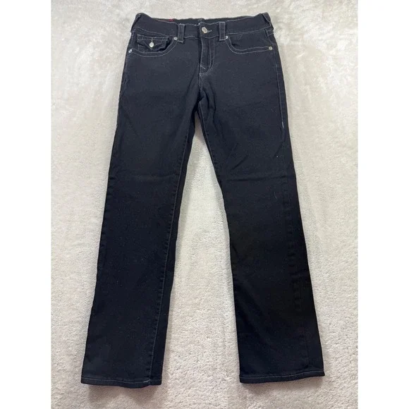 True Religion Mens Ricky Flap Pocket Relaxed Straight Black Jeans 32 Meas: 32x30