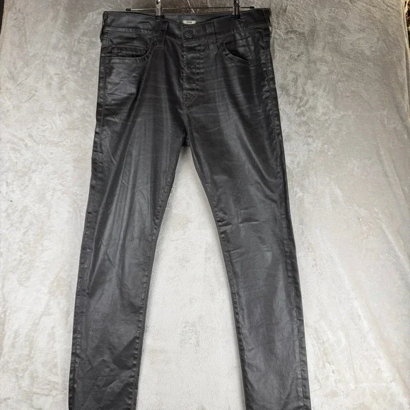 True Religion Dean Tapered Waxed Coated Jeans Charcoal Grey Mens 35x33