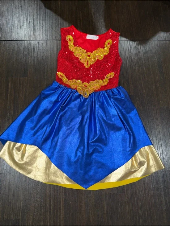 Trish Scully Girls Red, Blue & Gold Wonder Woman Superhero Costume Dress size 6