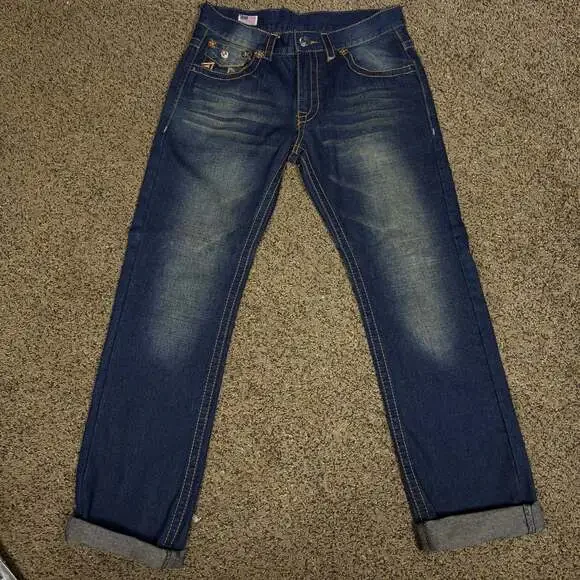 True Religion Vintage Dark Wash Denim Jeans‎ with Contrast Stitching Sz 32