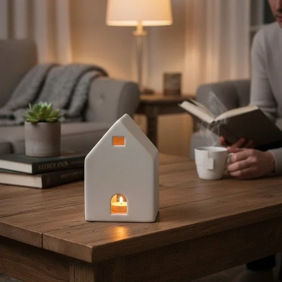 Crescent Ceramic Lantern House Home Decor Small White NWT Minimalist Village