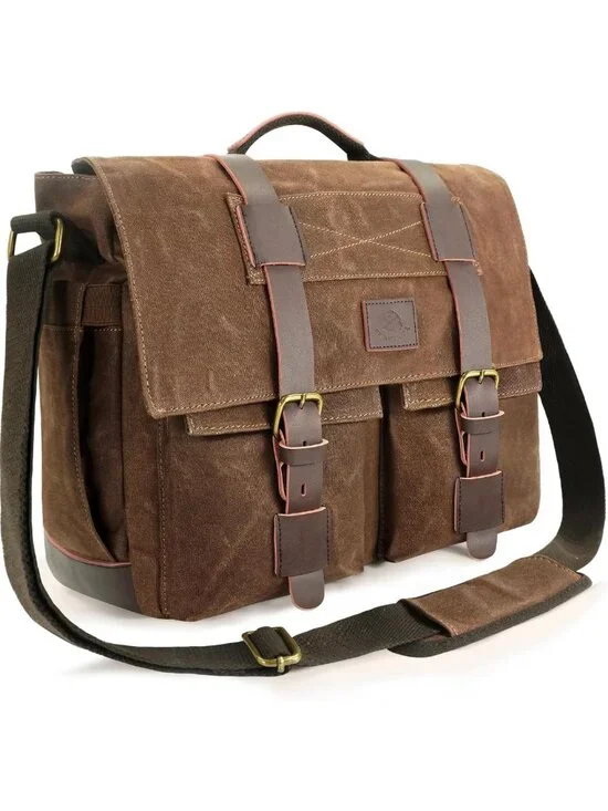 Stylish Waterproof Waxed Canvas Messenger Bag for Men - 14
