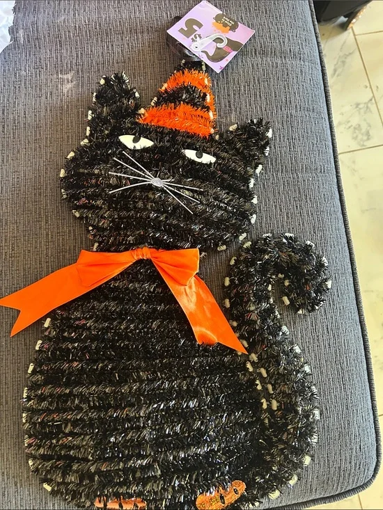 Kids Black Cat Halloween Costume Accent with Orange Hat and Bow