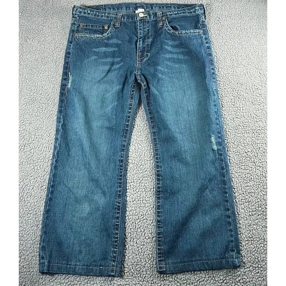 True Religion Bobby Jeans Mens 43x27 Medium Wash Straight‎ Leg Distressed Denim