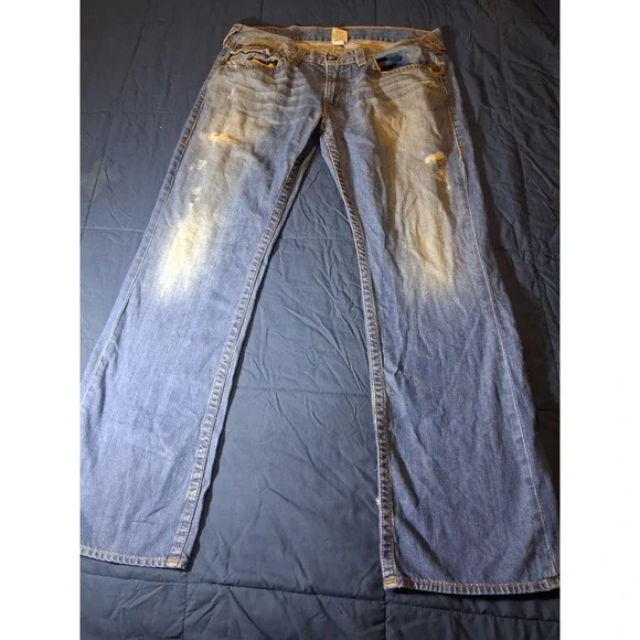 True Religion Vintage Bootcut Mens Jeans Size 38x34 Faded Made in USA Distressed