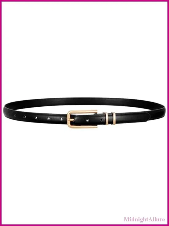 Skinny Faux Leather Belt Thin Waist Belt with Gold Buckle