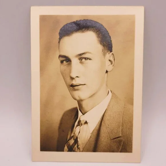 Vintage 1943 Portrait Photograph Donald Carlson Signed‎ Original Black White