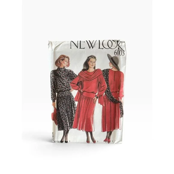 NEW LOOK 6003 Dress Pattern Size 8-18 Women's 1980s Vintage Uncut