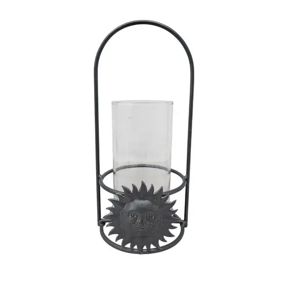Vintage 90s Celestial Sun Lantern Candle Hurricane Glass 11 in Whimsygoth