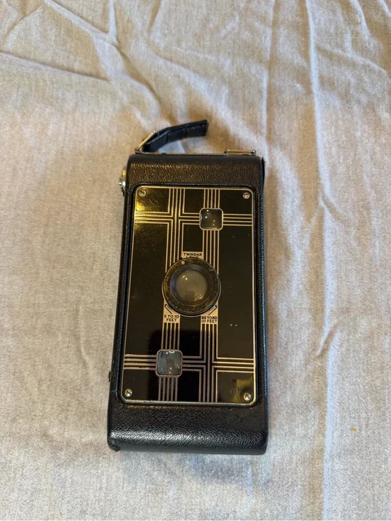 Jiffy Kodak camera from the 1930s Art Deco faceplate.