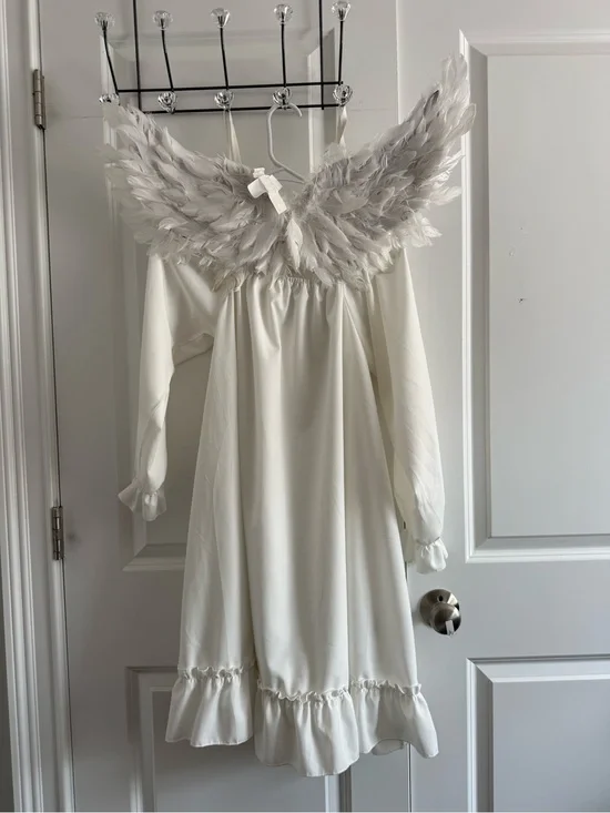 Cream Angel Girl's Costume Dress with Feather Wings