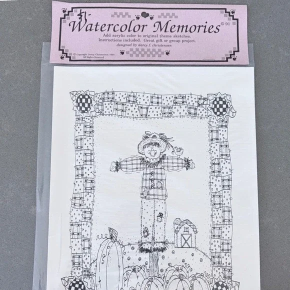 Vintage 1991 Watercolor Memories‎ Scarecrow Theme Sketch Darcy F Christensen NEW
