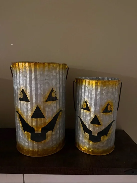 Tin Jack-o'-Lantern Lanterns Set - Silver and Gold