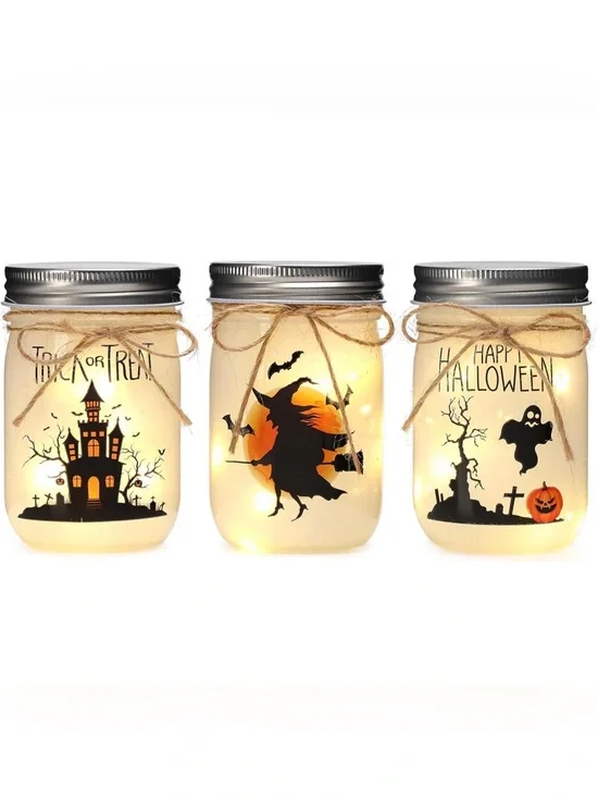RESERVED 💜Halloween Mason Jar String Light Set - 3 jars