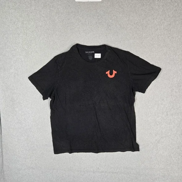 True Religion Men Shirt XL Black Graphic Logo Short Sleeve Print