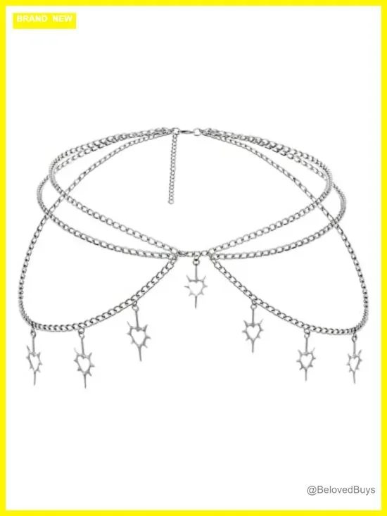 Goth Punk Heart Chain Belt Adjustable Waist Chain Zinc Alloy Stainless Steel