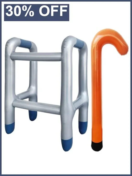Inflatable Walker and Cane Set PVC Costume Prop Retirement Party Decor