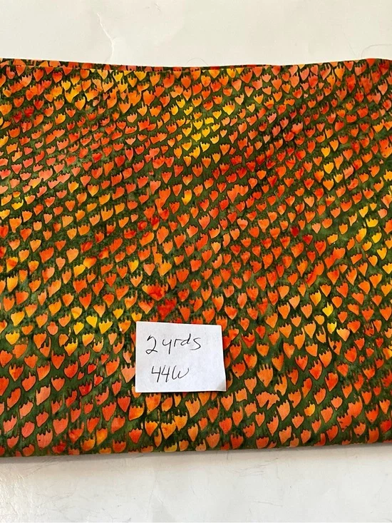 Cotton Quilting Sewing Batik Fabric Multicolor Orange Green 2 yards