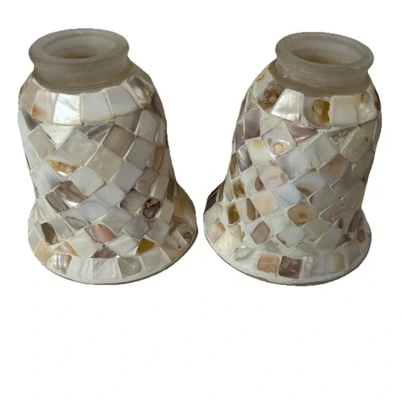 Vintage Style Mother of Pearl Mosaic Bell Lamp Shades Set of‎ 2 Shell Tile
