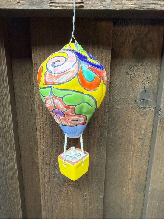 Hand-Painted Talavera Hot Air Balloon Hanging Accent - Yellow Multi