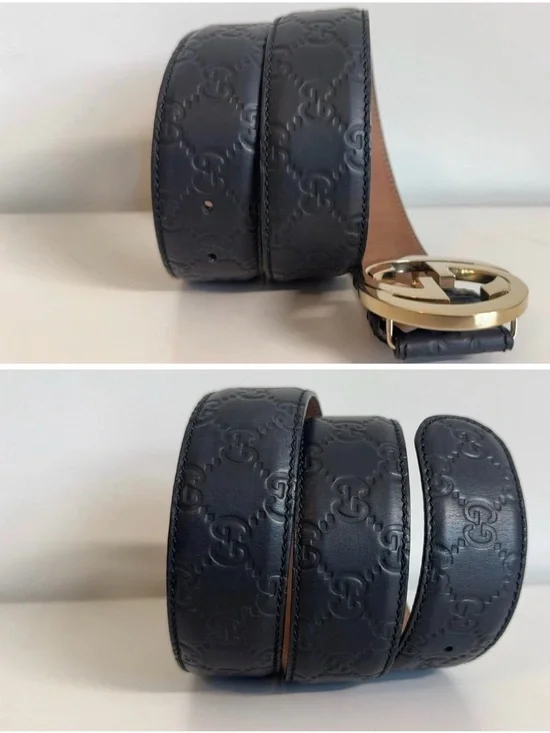 Gucci Black Leather Belt with Gold Double G Buckle. Made in Italy. Size 70-28