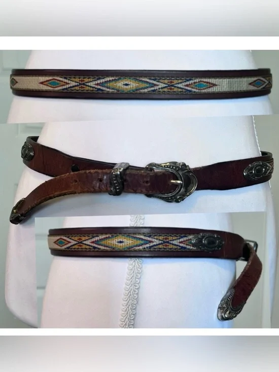Southwestern Distressed from Age Brown Leather Belt Sz 32