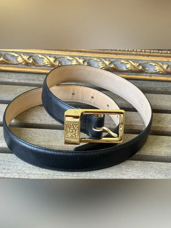 Classic Anne Klein Lion for Oroton Black Leather Belt Taiwan 87380 Size S 27”x1