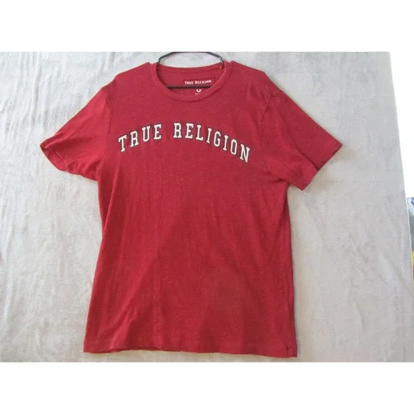 True Religion T-Shirt Mens Medium Red Arched Logo‎ Graphic Short Sleeve Cotton