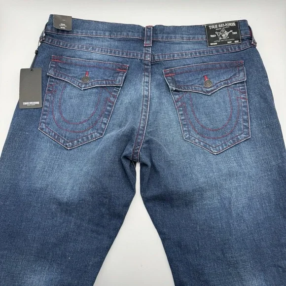 New‎ NWT True Religion Jeans Red Stitch 40x34 Geno Mens Flap Relaxed Slim Fit
