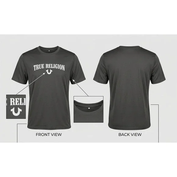 True Religion Mens Charcoal Gray‎ Graphic Horseshoe Logo T-Shirt Size Large