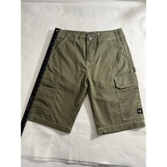 True Religion Size 29 Cargo Shorts‎ Olive Green Flap Pockets