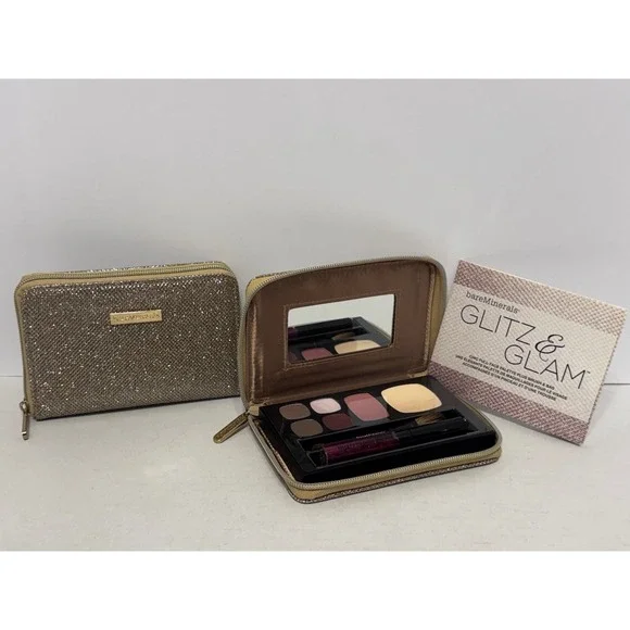 BareMinerals Glitz & Glam Makeup Palette with Brush and Bag bundle NEW