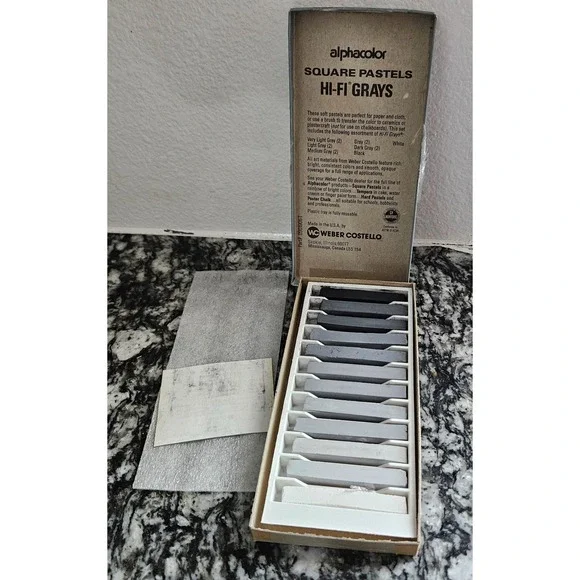 Weber Costello‎ Alphacolor Square Pastels 12 Hi-Fi Grays Art Chalk Sticks