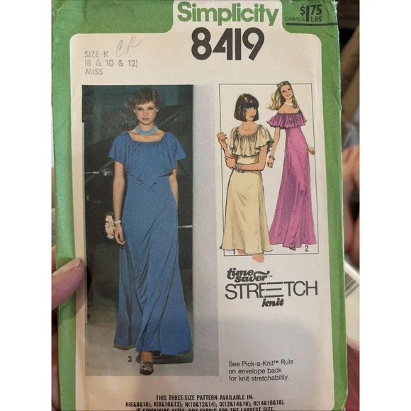 Vintage 70s Simplicity 8419 Sewing Pattern Knit Dress SZ 8-12 Time Saver Uncut