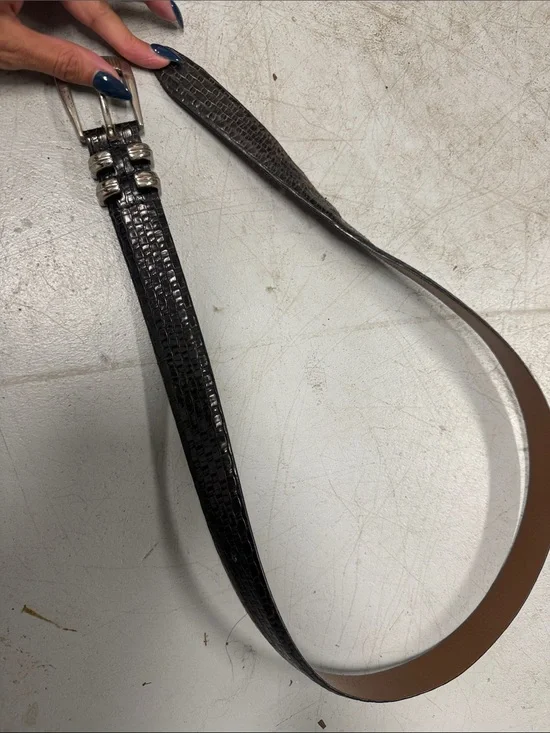 Black Croc-Embossed Leather Belt - Silver Hardware - 5 Belt Holes