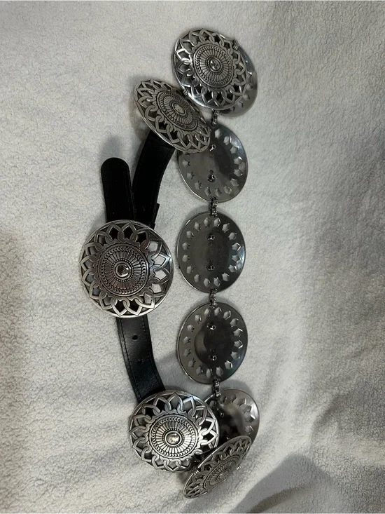 Black Western Concho Belt with Silver Medallions